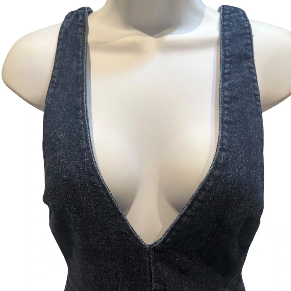 Reformation Denim Jean Mini Dress Jumper Plunging Neckline Size 6 - Picture 2 of 8